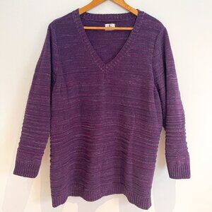 d/C Jeans Women Purple V Neck Knit Pullover Long Sleeve Sweater Size 4X